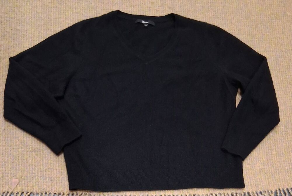 Quince womens xl black sweater 100% cashmere classic minimalist vneck